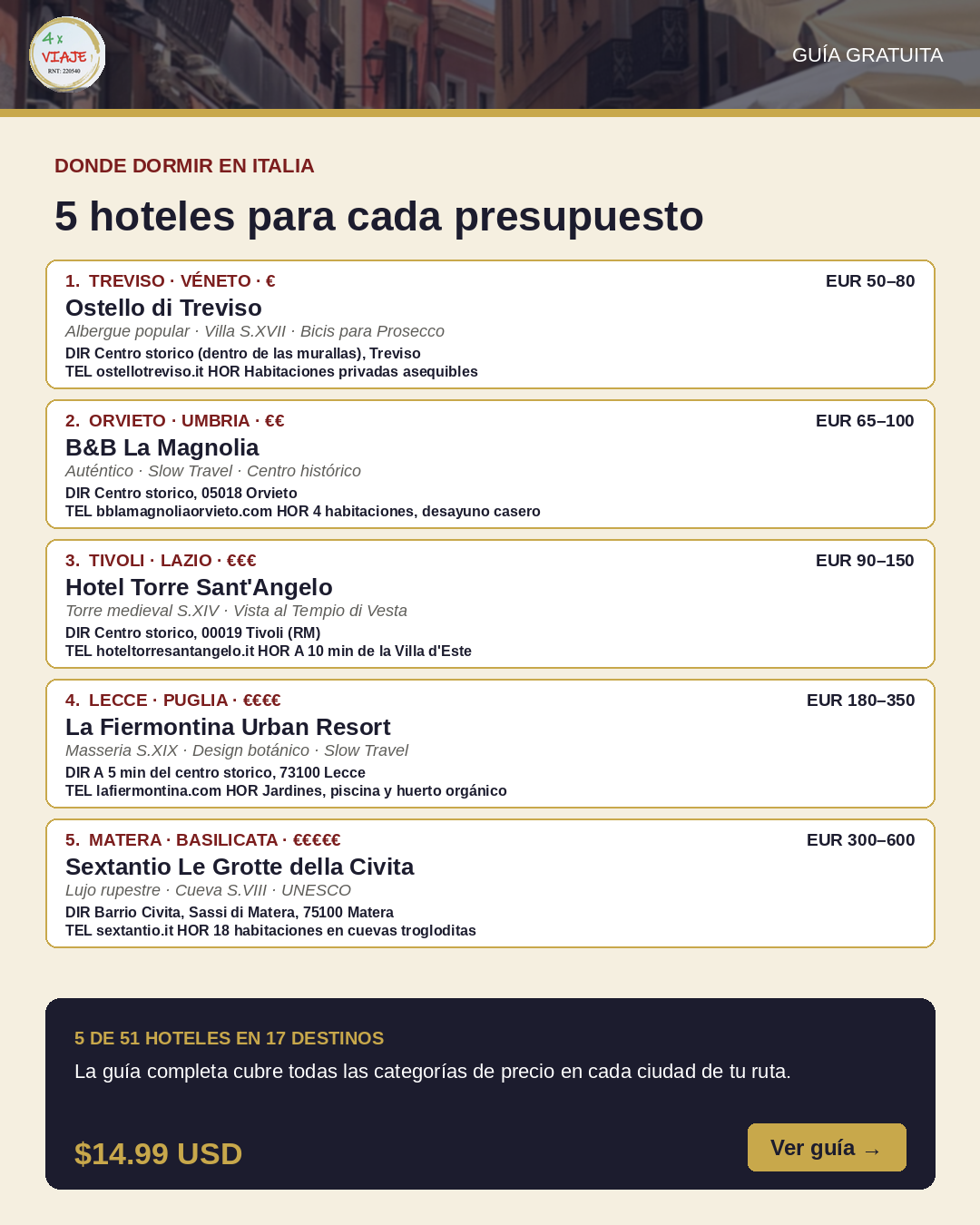 Guía gratuita: Donde dormir en Italia