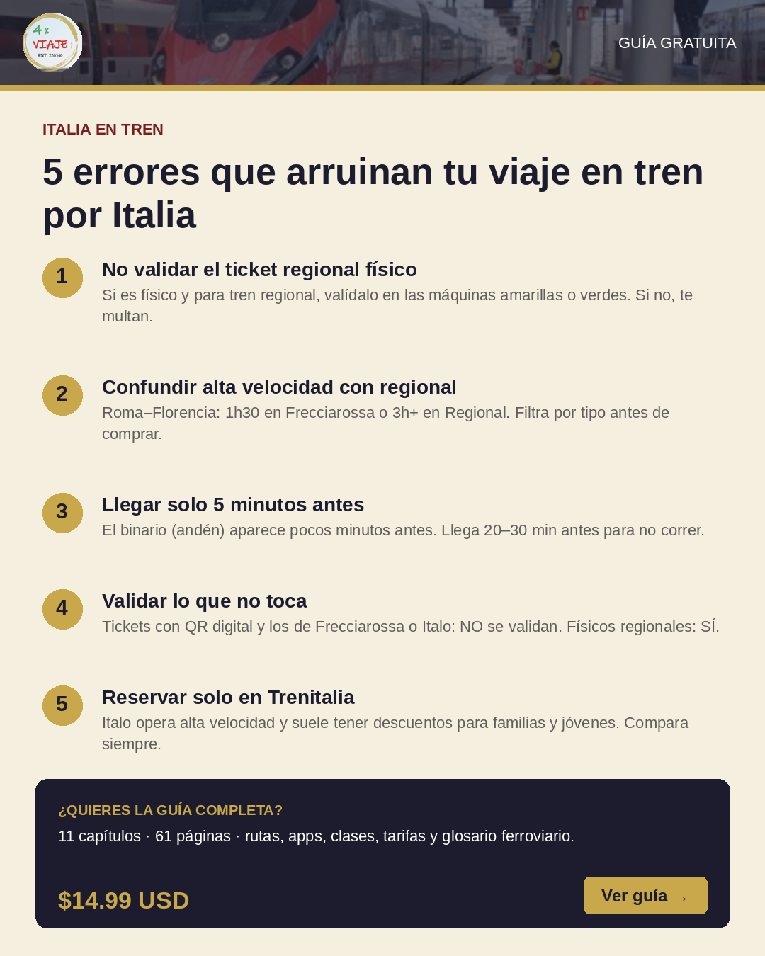 Guía gratuita: Italia en tren